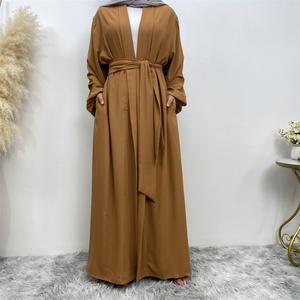1876# Hot Sale Classic Solid Color <b>Elastic</b> Cuff Big Border With Big <b>Belt</b> Simplicity Versatile Daily Casual Women Cardigan Abaya - Product Image 3