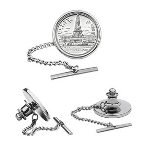 Personalizado Europa EE. UU. Landmark Moneda <span class=keywords><strong>Gemelos</strong></span> Tie Bars Clips Tachuelas Set Plata Vintage Hombres Formal Tela Accesorios Fábrica al por mayor - Product Image 2