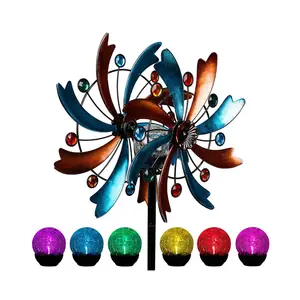 Mulino a vento solare del metallo del palo del giardino della palla di vetro per la decorazione domestica colore solare a 56.3 pollici di RGB di Oniya che cambia LED con la palla di vetro