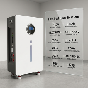 แบตเตอรี่เก็บพลังงานสำหรับที่อยู่อาศัย 15kWh 16kWh 51.2V พร้อมระบบจัดการแบตเตอรี่ (BMS) สำหรับสำรองไฟบ้าน แบตเตอรี่สำรองพลังงานสำหรับที่อยู่อาศัย 300AH 314AH Lifepo4 NEH - Product Image 2