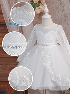 Abito da Principessa Bianco per Bambine, Vestito Lungo con Pizzo Floreale e Maniche Lunghe per Feste di Compleanno, <span class=keywords><strong>Abiti</strong></span> da Damigella per Bambine - Product Image 4