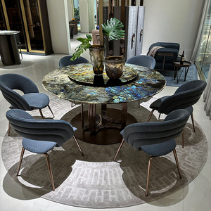Mesa de comedor redonda de mármol real con Centro giratorio, mesa de comedor moderna de lujo con tapa de mármol natural de talian - Product Image 6