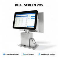 Sistema de Punto de Venta de escritorio, de doble pantalla caja registradora, máquina Pos, impresora térmica integrada de 80mm y escáner de código de barras para venta minorista
