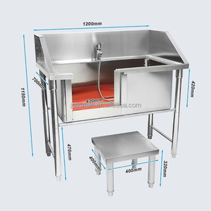 Baignoire professionnelle pour chien en acier inoxydable avec drain central, robinet et tabouret de toilettage - Product Image 4