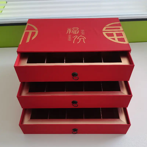Hot sale handmade <b>big</b> <b>jewelry</b> case multi-function 3 layer <b>jewelry</b> gift case wrapped with red touch paper - Product Image 3