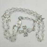 Chapelet catholique à 59 perles en verre de cristal transparent, cinq décades, avec motif colombe blanche et Saint-Esprit, et crucifix