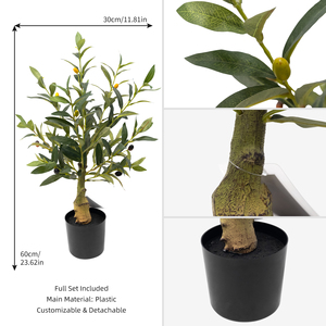 Arbre d'<span class=keywords><strong>olivier</strong></span> artificiel en gros, 60 cm, mini-plante en soie avec tige en bois pour décoration de table à manger, plantes d'intérieur - Product Image 3