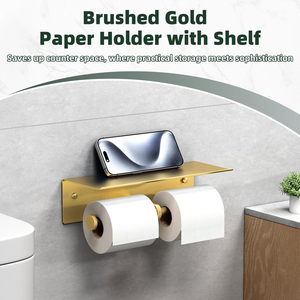 Space Aluminum Self Adhesive Brushed Nickel Double Toilet <b>Paper</b> <b>Holder</b> with Shelf Toilet <b>Paper</b> Roll <b>Holder</b> Toilet Roll <b>Holder</b> - Product Image 4