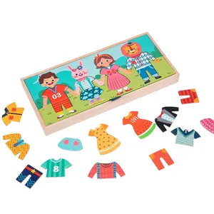 Vente en gros de jeux Montessori, vêtements en bois, jeu de suspension, jouet en bois, personnage, Dressing, jouet éducatif pour enfant