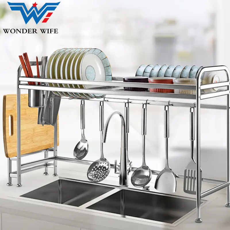 Fast Delivery Low Price Kitchen Cabinet Double Tiered Plate Bowl Dish Rack Dish Holder Stainless Steel Storage Holders & Racks