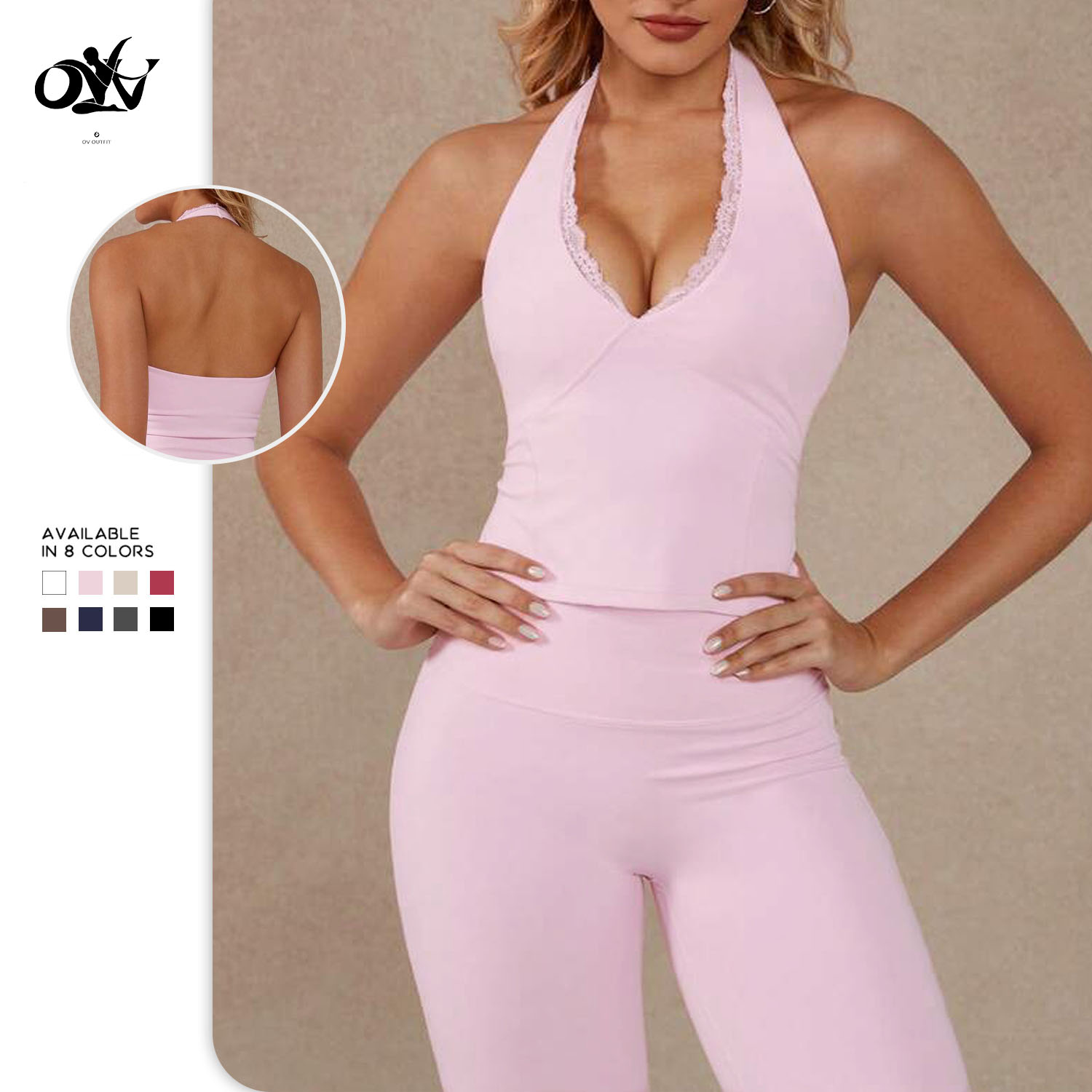 V-neck Halter Lace Backless Design Sport Running tank Tops Wholesale Comfortable Soft Fashion Tight Slimming Yoga Wear for Women