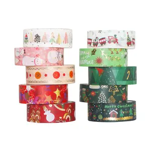사용자 정의 도매 크리스마스 만들기 인쇄 귀여운 카와이 로즈 골드 호일 와시 마스킹 종이 테이프, 크리스마스 와시 테이프