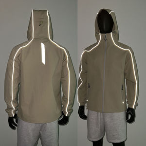 <span class=keywords><strong>Giacca</strong></span> Impermeabile Antivento da <span class=keywords><strong>Uomo</strong></span> Taglie Forti, Stile Casual con Zip Riflettente, Sottile con Strisce Riflettenti - Product Image 4