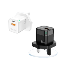 Cargador Rápido de 20W con Doble Salida, Enchufe del Reino Unido, USB-A Tipo-C PD QC3.0, Adaptador de Viaje Ignífugo para Laptop y Teléfono Móvil