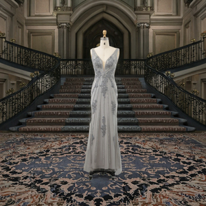 Abito <span class=keywords><strong>da</strong></span> sera elegante grigio <span class=keywords><strong>argento</strong></span> con scollo a V 2025 Sexy <span class=keywords><strong>abiti</strong></span> <span class=keywords><strong>da</strong></span> festa formali aperti per donne <span class=keywords><strong>abiti</strong></span> <span class=keywords><strong>da</strong></span> <span class=keywords><strong>sposa</strong></span> in pizzo Sz188-1 - Product Image 2