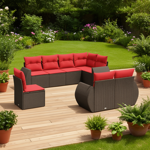 Set di divani da giardino in polyrattan marrone da 8 pezzi con cuscini, mobili da esterno dal design contemporaneo - Product Image 2