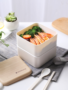 Wooden Square Japanese with Band Bento <strong>Lunch</strong> <strong>Box</strong> 2 in 1 Leakproof <strong>Stackable</strong> <strong>Lunch</strong> <strong>Box</strong> With Cutlery - Product Image 4