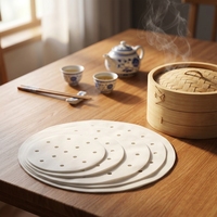 Papier sulfurisé en silicone double face de qualité alimentaire pour la cuisson vapeur, format personnalisé, perforé, pour dim sum, vente en gros B2B, livraison rapide