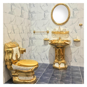 WC moderne en céramique dorée de luxe, style royal européen, à poser au sol, avec siphon en S et désodorisation automatique - Product Image 1