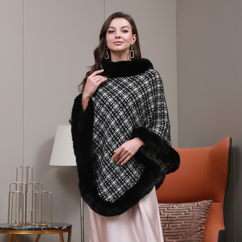 Зимняя женская темпераментная Роскошная кашемировая шаль с меховым воротником, теплая верхняя одежда с отделкой из искусственного меха, женское пончо, накидка