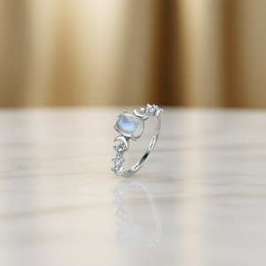 Anillo romántico de piedra lunar con baño de oro blanco y detalles de diamantes redondos para joyería de compromiso para mujer Q899 - Product Image 2