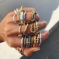 Ensemble de bagues superposées pour femmes, bicolore or et argent, multi-bandes entrelacées, bijoux statement en acier inoxydable, vente en gros