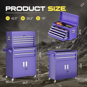 Coffre à outils roulant Omelaza à 8 tiroirs avec serrure à clé, chariot amovible à roulettes, grande capacité, organisateur d'outils pour mécanicien, <span class=keywords><strong>garage</strong></span> - Product Image 3