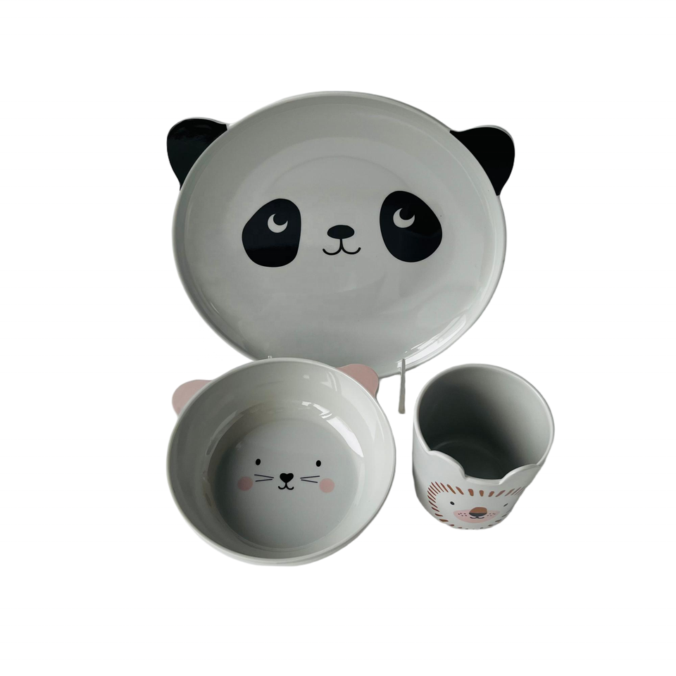 Melamine Panda Design Kids Set 3pcs Tableware With Plate Bowl Cup ...