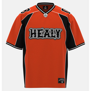 เสื้อเจอร์ซีย์ตาข่ายสไตล์อเมริกันสีส้มดำตัดกัน แบรนด์ HEALY แขนสั้น คอวี ระบายอากาศได้ดี น้ำหนักเบา เหมาะสำหรับใส่เล่นฟุตบอลและสตรีทแวร์ - Product Image 1