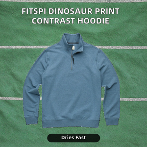 Sweat-shirt à capuche surdimensionné en molleton 100% coton pour homme, style universitaire, imprimé personnalisé de dinosaures, couleurs contrastées, séchage rapide, automne - Product Image 2