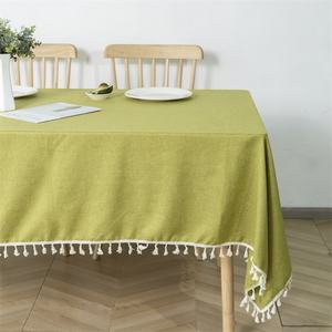 Manteles de lino sintético con flecos de lino con textura de lino para mesas rectangulares, cubierta de mesa tejida de poliéster 100% con borlas - Product Image 2