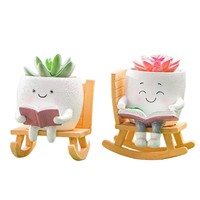 Pot de fleurs en résine en forme de chaise à bascule mignonne, pot à succulentes créatif de style dessin animé, pots de fleurs pour la décoration de bureau et de jardin