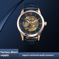 Montre mécanique analogique LONGLUX pour homme, cadran romain gradué, 41 mm, verre, étanche, alliage, cuir, tendance, spécial export