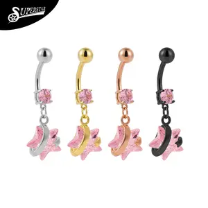 Superstar Customized pink star pendant belly button ring 316L surgical steel externally threaded piercing jewelry