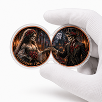 Pièce de monnaie en cuivre pur 1 oz, jumelle, à motifs de squelette de mariage et de mort, Mariés, Halloween, imprimée en 2D, médaille de collection de défi connectée