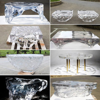 Table basse en résine transparente pour salon, design moderne et simple, luxe léger, plateau en cristal à effet d'ondulation artistique