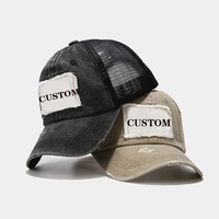 Proveedor chino Gorras de béisbol de camuflaje desgastadas con parche de logotipo bordado Sombrero de camionero personalizado y ala curva con malla