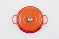 Pot peu profond en fonte enduite d'émail poignées incurvées couvercle à 2 nervures poignée ergonomique levage facile four sûr poêle à utiliser sur table