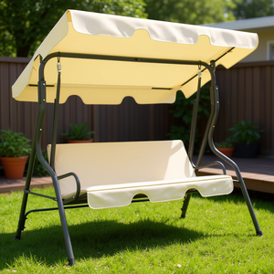 Dondolo da Giardino in Acciaio Bianco Crema per 2 Persone, Seduta in Poliestere, Arredo Esterno dal Design Contemporaneo - Product Image 2