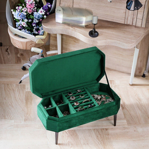Green Velvet <b>Jewelry</b> Box, Portable Octagon <b>Jewelry</b> Organizer for Rings Earrings Necklaces, Travel <b>Jewelry</b> <b>Storage</b> Case - Product Image 2