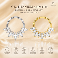 Anneau Clicker en Titane G23 Scintillant 5A CZ à Disposition en Éventail, Tendance et Sophistiqué, pour Piercing Septum, Conch, Hélix