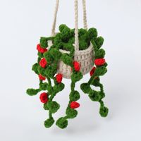 Haute qualité multicolore laine tricoté Crochet feuilles plante en pot suspendu panier ornement transfrontalier pour voiture pendentif