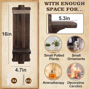 Support mural en bois massif style rétro pour bougie ou vase avec détails en corde – Décoration intérieure - Product Image 3