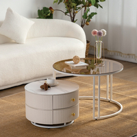 Table basse ronde moderne en bois blanc et verre, fabriquée en Chine, pour salon, table à thé