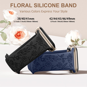 Correa de Reloj de Silicona con Grabado Personalizado al por Mayor, Diseño Floral con Logotipo Personalizado <span class=keywords><strong>para</strong></span> <span class=keywords><strong>Apple</strong></span> <span class=keywords><strong>Watch</strong></span> 38/40/41/42/44/45/46/49mm - Product Image 1