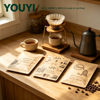 Sachet en papier kraft imprimé sur mesure, recyclable, thermoscellable, à trois soudures latérales, avec fermeture éclair supérieure, pour sachets de thé, snacks, sucre et grains de café