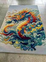 Tapis artistique 3D Dragon QIANQIAO, tapis sculptural en laine fait main pour salon moderne de luxe et décoration zen orientale