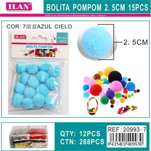 Pompon Ilan 2,5 cm colore cielo blu, materiali per artigianato e progetti fai da te - Product Image 1