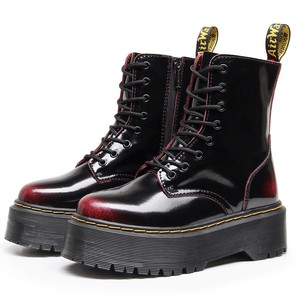 यूरोपीय अमेरिकी महिलाओं के लाल चेलसी जूते मोटे 8-छेद मोटरसाइकिल बूट साइड जिपर गाय चमड़े के मंच नीचे सर्दियों के वसंत वसंत - Product Image 2