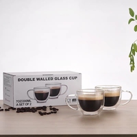 Vente en gros de tasses à café en verre borosilicate à double paroi isolées de 7 oz, sans BPA, résistantes à la chaleur, avec poignée, personnalisables